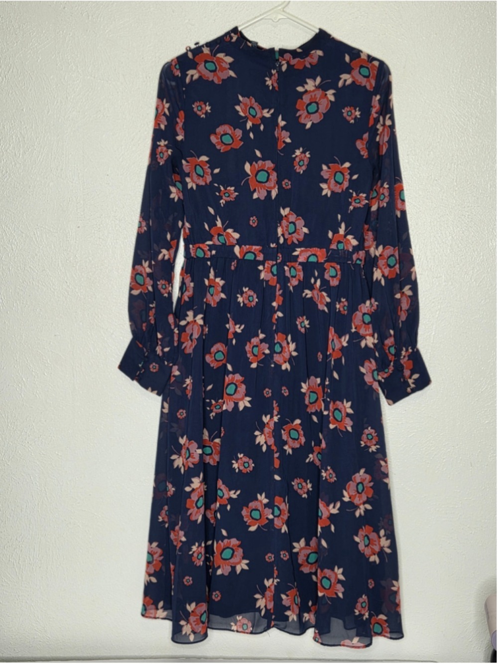 ModCloth Vintage Style Navy Floral Chiffon Long- Sleeve Midi Dress Size Medium - Picture 7 of 14